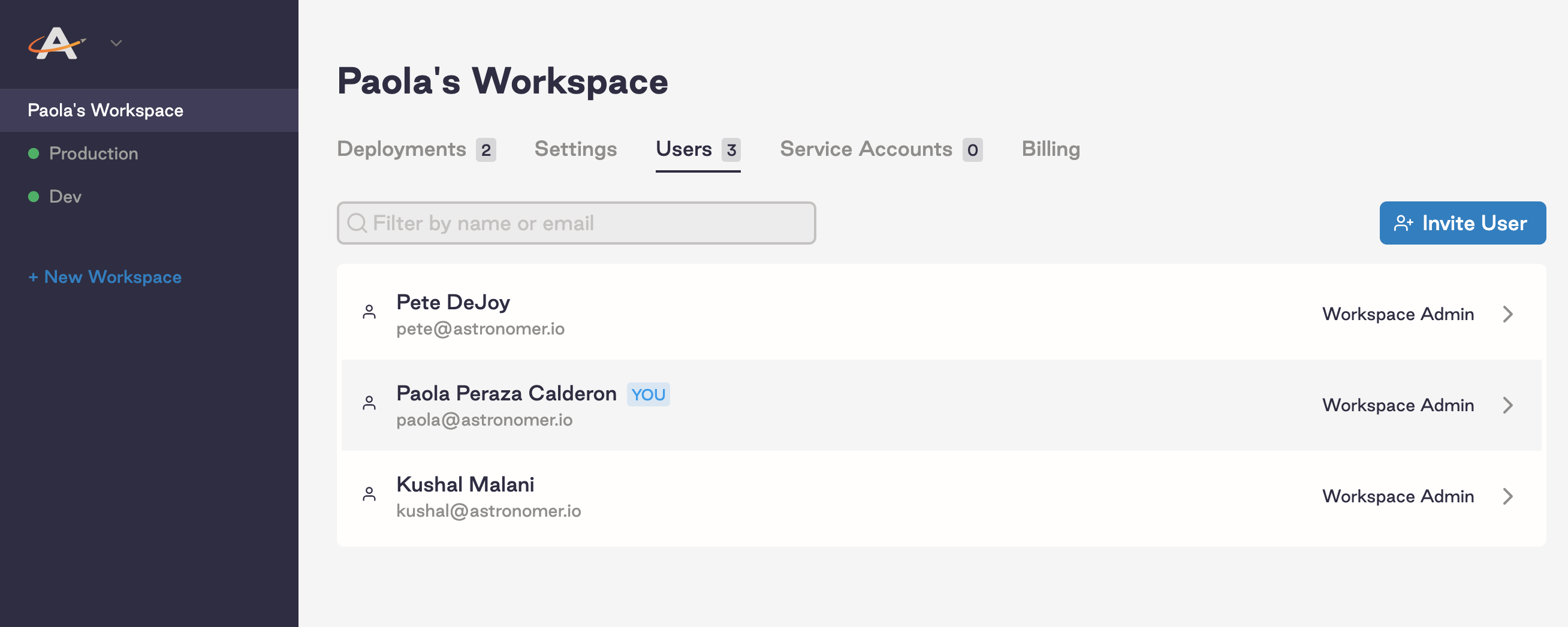 View Workspace Users