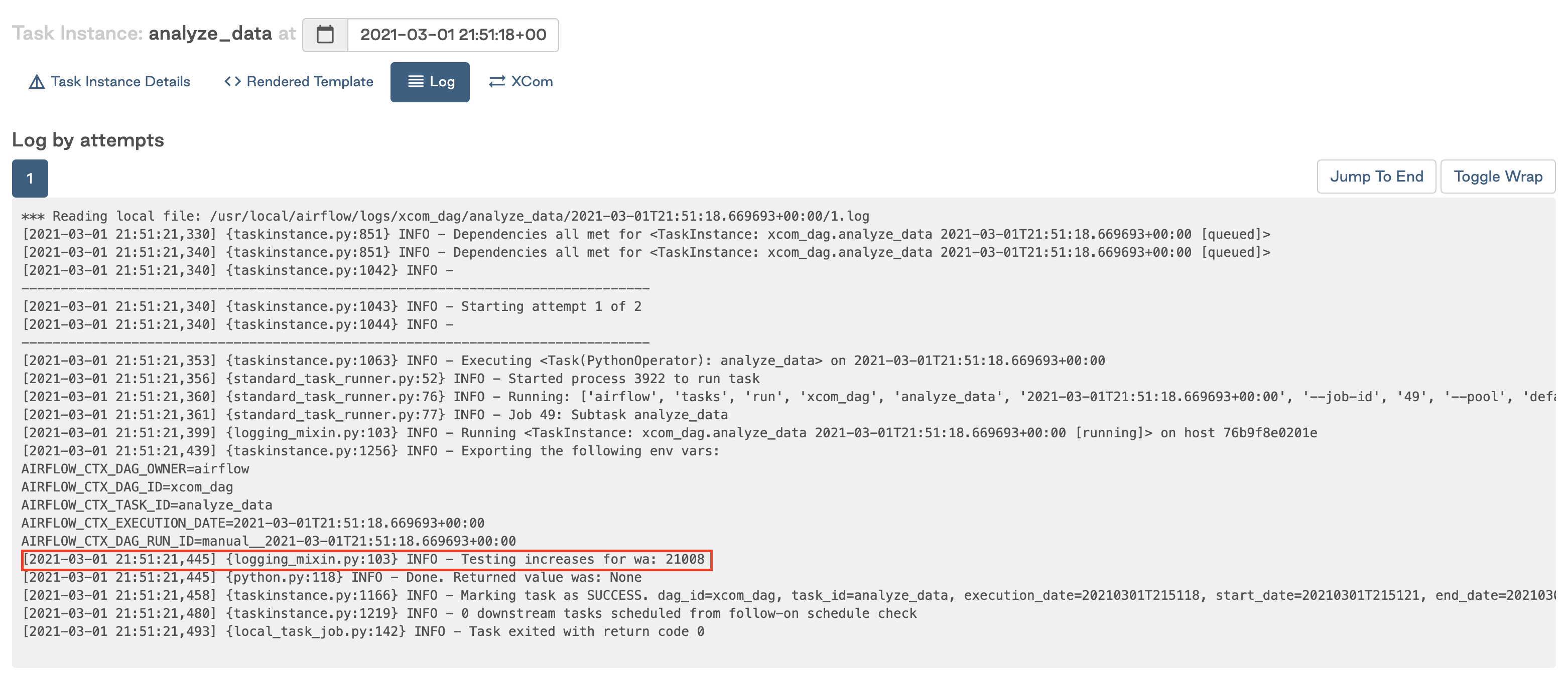 Example XCom Log